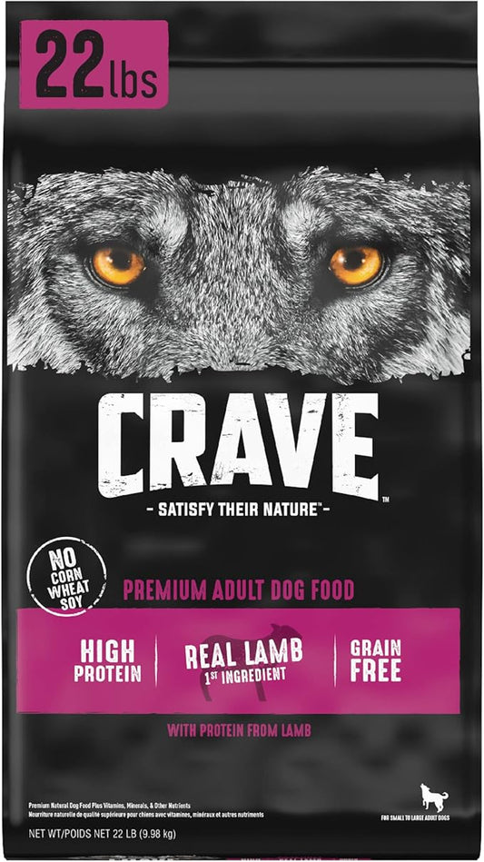 CRAVE Grain Free High Protein Adult Dry Dog Food with Lamb, 22 lb. Bag