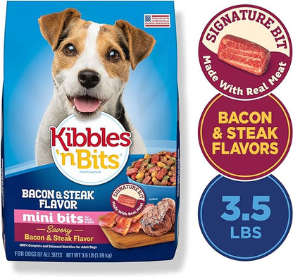 Kibbles 'n Bits Mini Bits Small Breed Savory Bacon & Steak Flavor Dry Dog Food, 3.5 lb. Bag