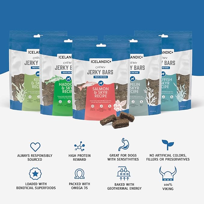 Icelandic+ Chewy Jerky Bars Wolffish, Skyr, & Kelp Dog Treat 2.5-oz Bag