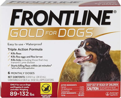 FRONTLINE Gold Flea & Tick Treatment for X-Large Dogs Up to 89 to 132 lbs., Pack of 6
