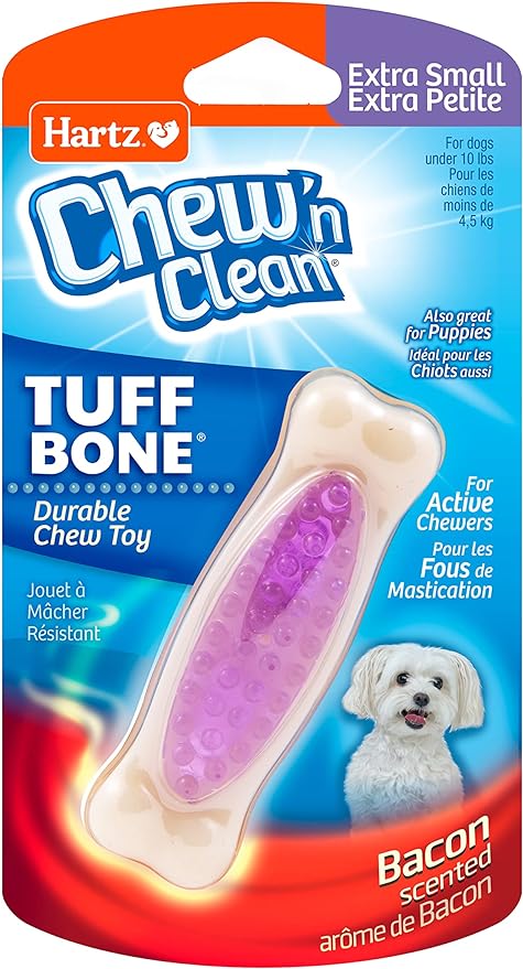 Hartz Chew 'n Clean Tuff Bone Bacon Scented Dental Dog Chew Toy - Extra Small