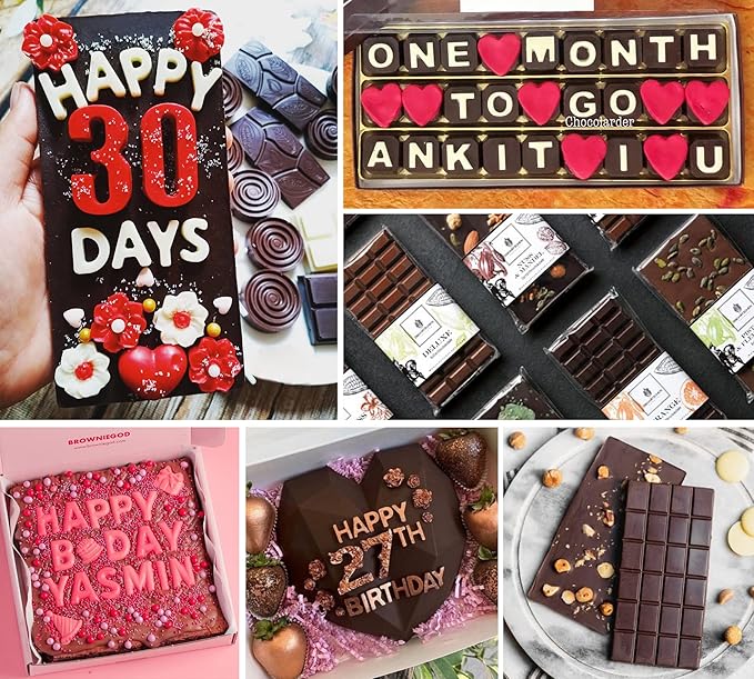 4Pcs Chocolate Gummy Number Molds, Break-Apart Chocolate Molds and Letter and Number Silicone Candy Mold for Birthday Cake Decorating