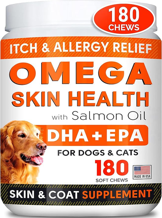 STRELLALAB Fish Oil Omega 3 Treats for Dogs - Allergy and Itch - Skin and Coat Supplement - Joint Health - Wild Alaskan Salmon Oil - Omega 3 6 9 - EPA & DHA - 170 Chews - Krill