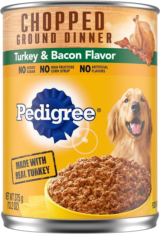 PEDIGREE CHOPPED GROUND DINNER Adult Canned Soft Wet Dog Food, Turkey & Bacon Flavor, 13.2 oz. Cans (Pack of 12)