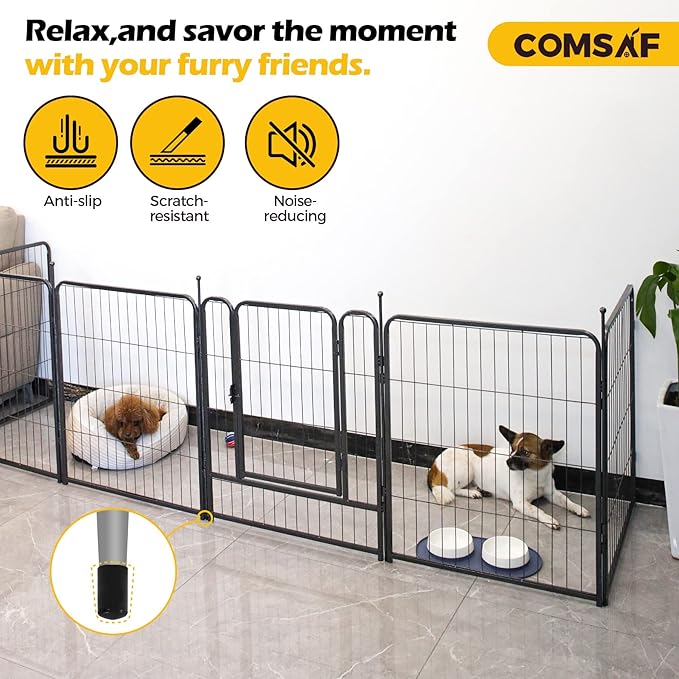 ComSaf Dog Playpen Outdoor, 32" Height 16 Panels Metal Dog Fence with Two Easy-Carry Straps,Playpen for Large/Medium/Small Dogs, Portable Pet Puppy Playpen for Outdoor, Indoor, RV, Camping, Yard