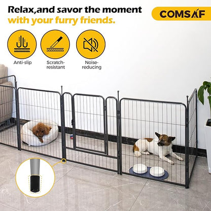 ComSaf Dog Playpen Outdoor, 32" Height 16 Panels Metal Dog Fence with Two Easy-Carry Straps,Playpen for Large/Medium/Small Dogs, Portable Pet Puppy Playpen for Outdoor, Indoor, RV, Camping, Yard