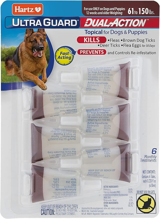 Hartz UltraGuard Dual Action Flea & Tick Topical Dogs & Puppies Treatment & Prevention, 6 Months, 60+ lbs