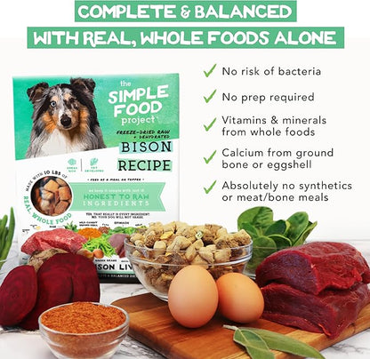 Simple Food Project - Bison Recipe - Freeze Dried Raw Food for Dogs - 48oz