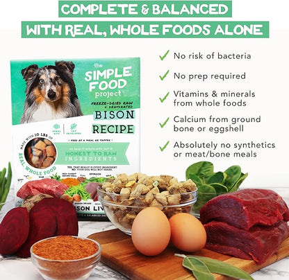 Simple Food Project The Freeze Dried Raw Dog Food Topper Featuring Organic Human Grade Ingredients [6 Pack Variety - 1oz Samples Bison, Duck, Lamb, Beef/Salmon, Duck/Trout, and Chicken/Turkey] …