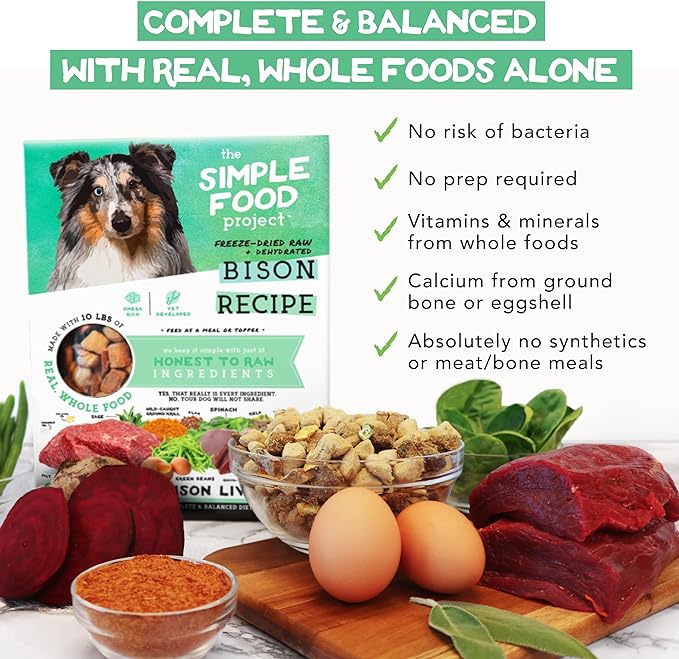 Simple Food Project The Freeze Dried Raw Dog Food Topper Featuring Organic Human Grade Ingredients [3 Pack Variety - 1oz Samples Bison, Duck and Lamb]