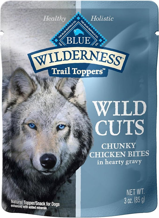 Blue Buffalo Wilderness Trail Toppers Wild Cuts High Protein Natural Wet Dog Food, Chunky Chicken Bites in Hearty Gravy, 3 Oz pouches (Pack of 24)