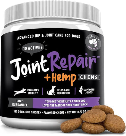 Advanced Joint Repair + Hemp Hip & Joint Health Supplement for Dogs - Relieves Arthritis, Pain & Inflammation, Improve Mobility, Extra Strength Soft Chew Treats with Glucosamine, Chondroitin & MSM