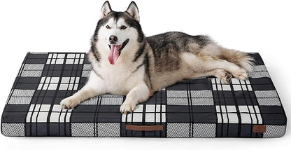 Bedsure Jumbo Large Patterned Dog Bed for Large Dogs, Outdoor Waterproof Orthopedic Egg Foam Dog Bed Comfort Pet Mats for Crate with Removable Washable Cover(54"x44", Black)