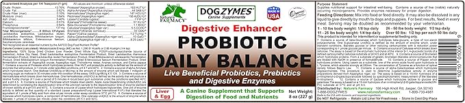 Dogzymes Probiotic Daily Balance - Supplies Nutritional Support and Live microorganisms for intestinal Well-being as Well as enzymes for Proper Digestion. (8 ounce)