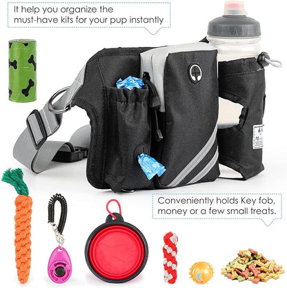 SHINE HAI Retractable Hands Free Dog Leash with Dual Bungees for Dogs, Adjustable Waist Belt Bag, Reflective Stitching Leash for Running Walking Hiking Jogging Biking (for 1 Dog)