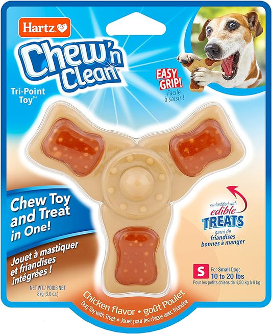 Hartz Chew ‘n Clean Chew Toy and Treat in One Chicken Flavored Tri-Point Dog Toy, Small