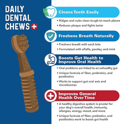 Bernie's Charming Chompers - Daily Dental Chews for Dogs 26-50 Lbs. - 36 Count - Cleans Teeth, Freshens Breath, Boosts Oral-Gut Microbiome. Easy to Digest, Supports Healthy Digestion Naturally