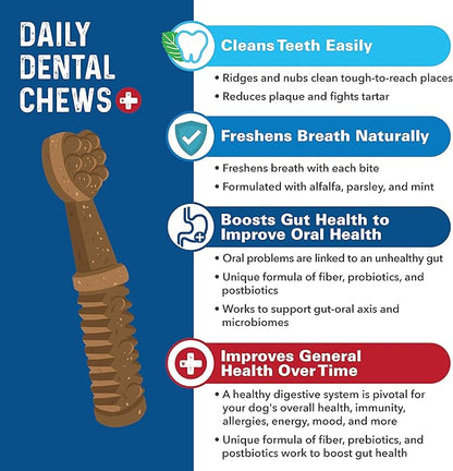 Bernie's Charming Chompers - Daily Dental Chews for Dogs 15-25 Lbs. - 30 Count - Cleans Teeth, Freshens Breath, Boosts Oral-Gut Microbiome. Easy to Digest, Supports Healthy Digestion Naturally