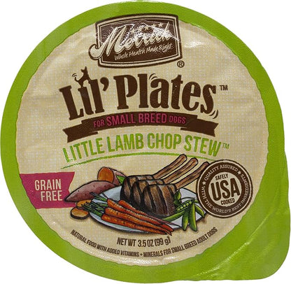 Merrick Lil' Plates Grain Free Small Breed Dog Food 4 Flavor 8 Can Variety (2) each: Texas Steak, Dainty Duck, Beef Stew, Lamb Chop Stew (3.5 Ounces) - Plus Squeak Toy and Fun Facts Booklet Bundle