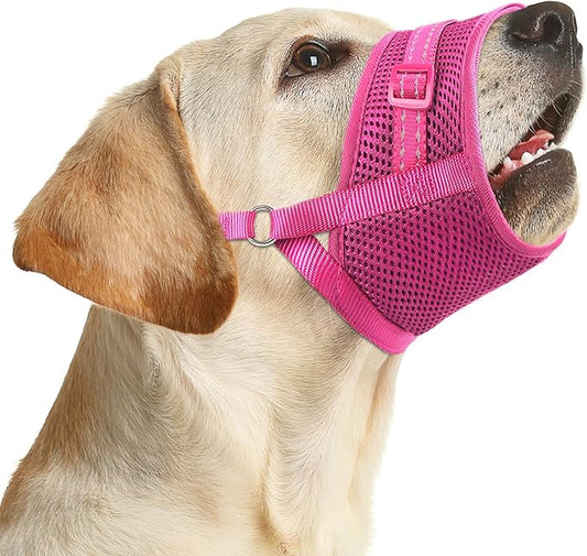 Dog Muzzle Soft Air Mesh Muzzle for Medium Dogs, Adjustable Pet Muzzle for Small and Large Dogs to Drink Normally, Breathable Reflective Muzzle for Dogs to Prevent Biting(Pink,XL)