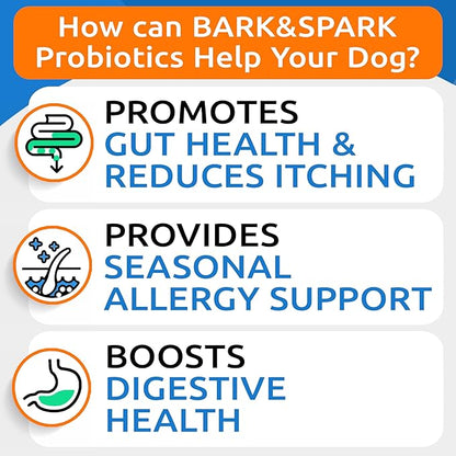 BARK&SPARK Dog Probiotics & Digestive Enzymes (Gut Health) Allergy & Itchy Skin - Pet Diarrhea Gas Treatment Upset Stomach Relief, Digestion Health Prebiotic Supplement Large Dog Treats (240Ct Bacon)