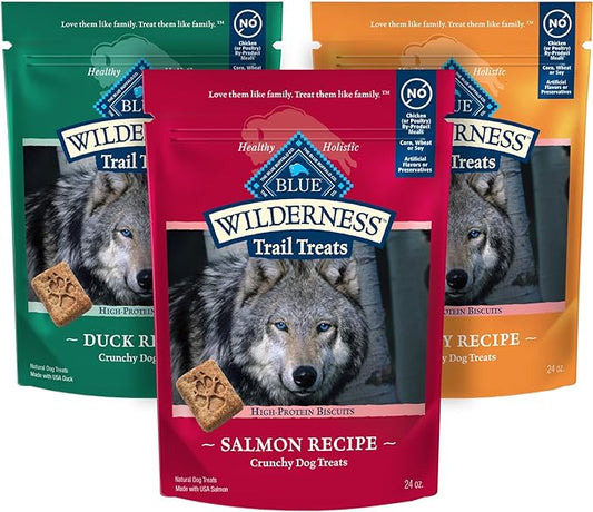 Blue Buffalo Wilderness Trail Treats Crunchy Dog Biscuits Variety Pack, Grain-Free and High-Protein Dog Treats Made with Natural Ingredients, | Duck, Turkey & Salmon Recipes, 10-oz. Bag (3 Pack)