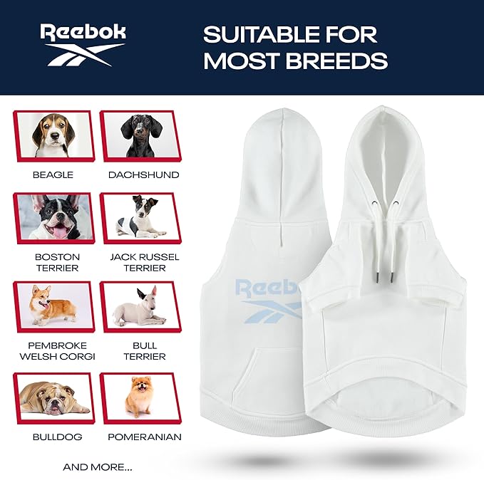 Reebok Dog Hoodie – Fleece Dog Sweater with Leash Hole, Cold Winter Dog Sweatshirt for Small Medium and Large Dogs, Premium Dog Fall Sweater Pullover Hoodie, Cozy Warm Perfect Dog Christmas Outfit