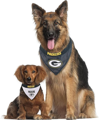 Pets First NFL DOG BANDANA - GREEN BAY PACKERS REVERSIBLE PET BANDANA. 2 Sided Sports Bandana with a PREMIUM Embroidery TEAM LOGO, Large/X-Large. - 2 Sizes & 32 NFL Teams available (GBP-3217-L-XL)