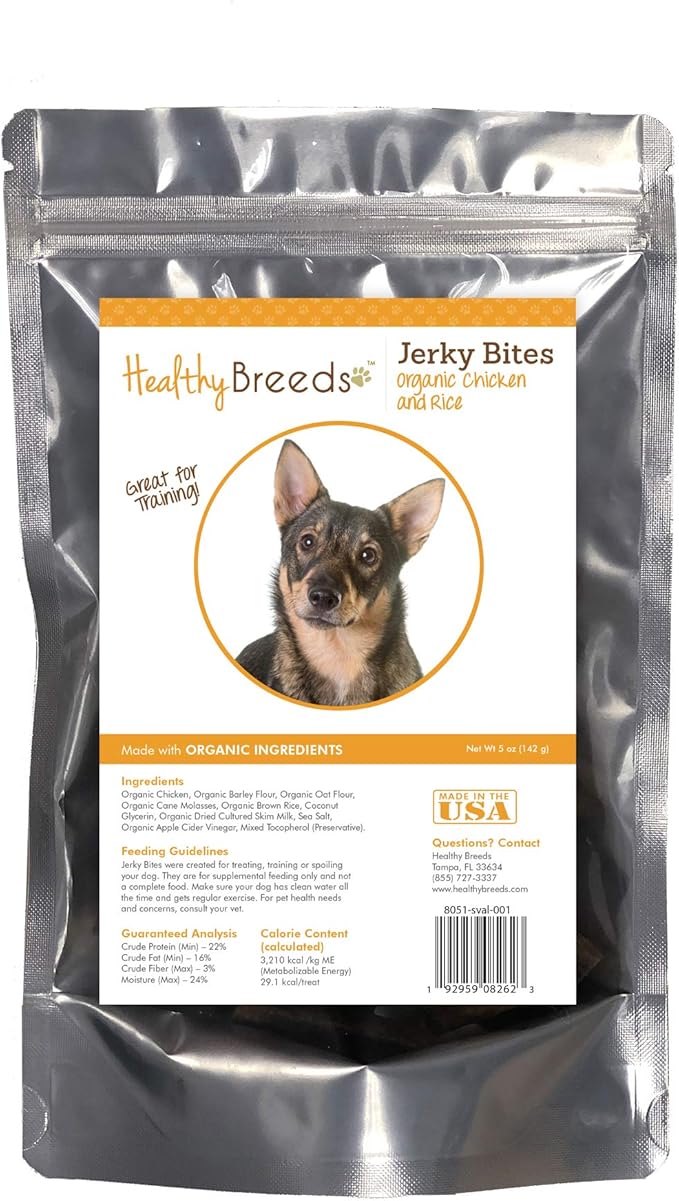 Healthy Breeds Swedish Vallhund Jerky Bites Chicken & Rice Recipe Dog Treats 5 oz