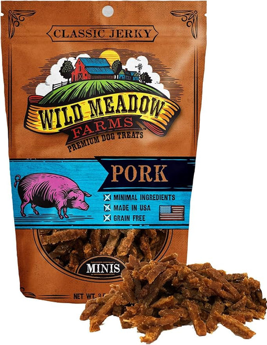 Wild Meadow Farms - Classic Pork Minis, Soft Jerky Training Treats for Dogs, Grain-Free, All-Natural & Perfectly Sized for Training, High-Value Rewards in a Convenient 3.5 Ounce Pouch