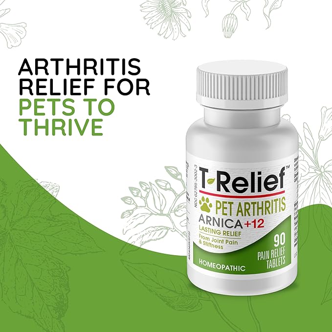MediNatura T-Relief Pet Arthritis Relief Arnica +12 Powerful Natural Homeopathic Medicines Help Ease Hip & Joint Pain Soreness & Stiffness for Dog & Cat - 90 Tablets
