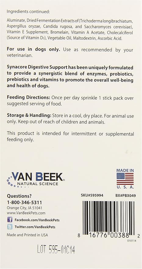 VAN BEEK Synacore Digestive Support for Dogs, 30-Pack