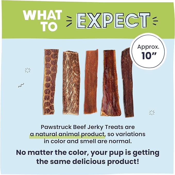 Pawstruck Premium Beef Jerky Dog Treat Chews, Large 10" Strips - Support Hip & Joint Health Naturally Rich in Glucosamine & Chondroitin - No Added Preservatives - 15 Count - Packaging May Vary