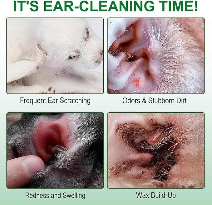 Ear Cleaning Wipes for Dogs & Cats, Gently Remove Wax & Debris, Reduce Ear Inflammation, Finger Set Cellular Network Design, Rich in Fermented Coconut Oil and Aloe Vera, All Natural, 50 Count
