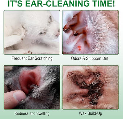 Ear Cleaning Wipes for Dogs & Cats, Gently Remove Wax & Debris, Reduce Ear Inflammation, Finger Set Cellular Network Design, Rich in Fermented Coconut Oil and Aloe Vera, All Natural, 50 Count