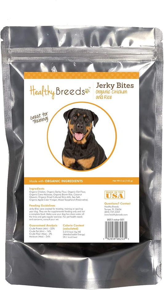 Healthy Breeds Rottweiler Jerky Bites Chicken & Rice Recipe Dog Treats 5 oz