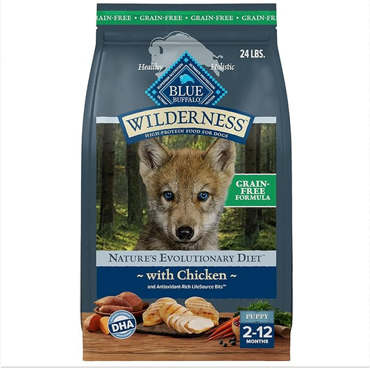 Blue Buffalo Wilderness Puppy High-Protein Dry Dog Food with Real Chicken, Grain-Free, Made in the USA with Natural Ingredients, Chicken, 24-lb. Bag