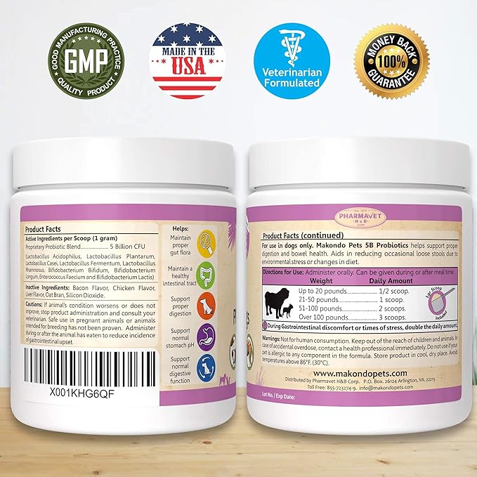 Probiotics for Dogs & Puppies–Extra Strength 9 Species, 5 Billion CFU per Scoop of Dog Probiotics and Digestive Enzymes for Dogs. Support Fiber for Dogs & Dog Allergy Relief– Powder Probiotic for Dogs