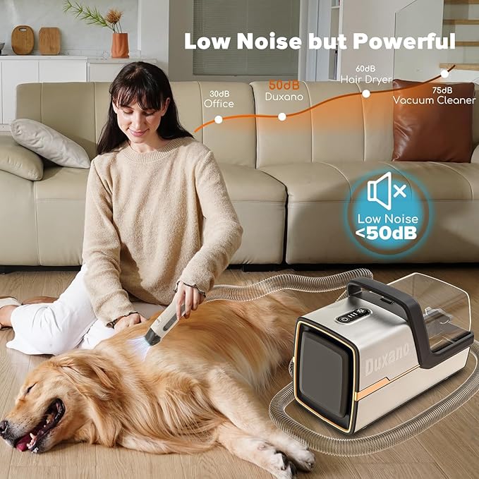 Dog Grooming Kit, Multi-Functional Hair Trimmer & Vacuum, 15KPa Powerful Suction, Stainless Steel, Low Noise, Adjustable Settings, Easy to Clean, Includes Clippers, Brush, Nail Trimmer