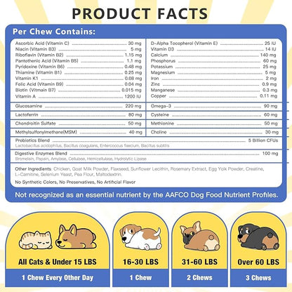 Dog Vitamins for Overall Health with Minerals, Multivitamins for Dogs for Immune Support, Digestive Health, Joint, Hip, Skin and Coat Care with Probiotics, Glucosamine, Enzymes, 120 Freeze Dried Chews