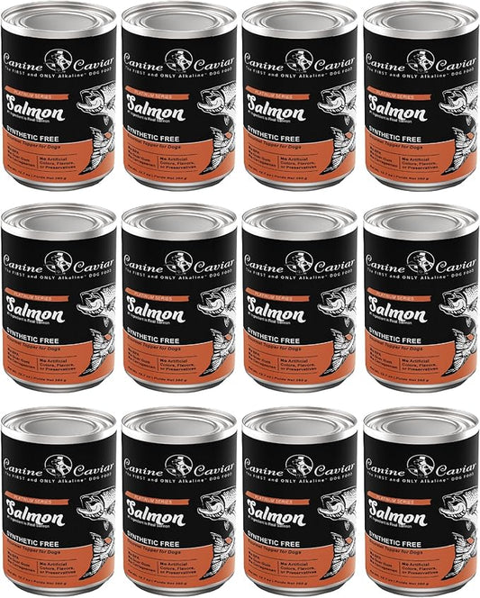 Canine Caviar Wet Dog Food - Salmon Flavored Canned Dog Food 12 Pack (12 oz), Grain and Synthetic Free Gourmet Topper, Wet Dog Food for Small Dogs, Medium Dogs, and Large Dogs