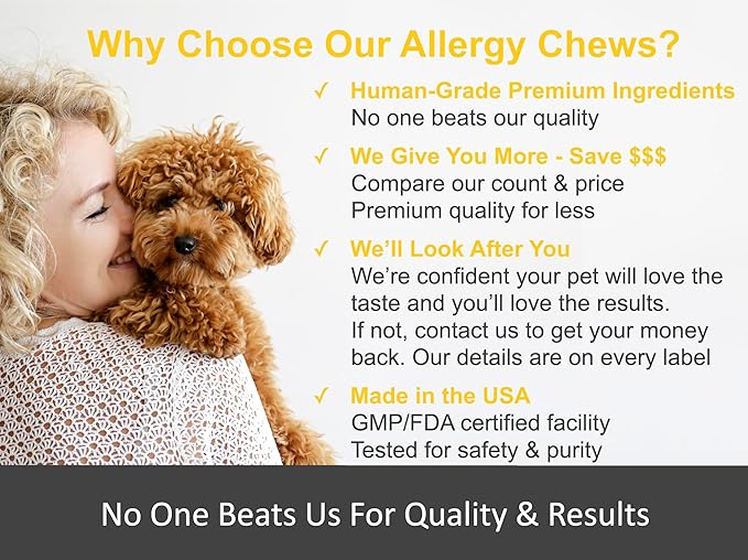 Allergy Relief for Dogs. Omega 3, Pumpkin & Probiotics for Dog Seasonal Allergies & Itchy Skin. Strengthens Immune System & Improves Digestive Health. Made in USA. 120 Soft Chews
