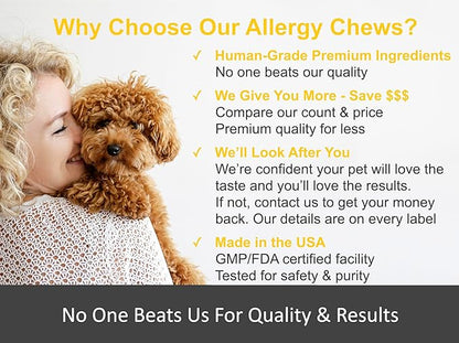 Allergy Relief for Dogs. Omega 3, Pumpkin & Probiotics for Dog Seasonal Allergies & Itchy Skin. Strengthens Immune System & Improves Digestive Health. Made in USA. 120 Soft Chews
