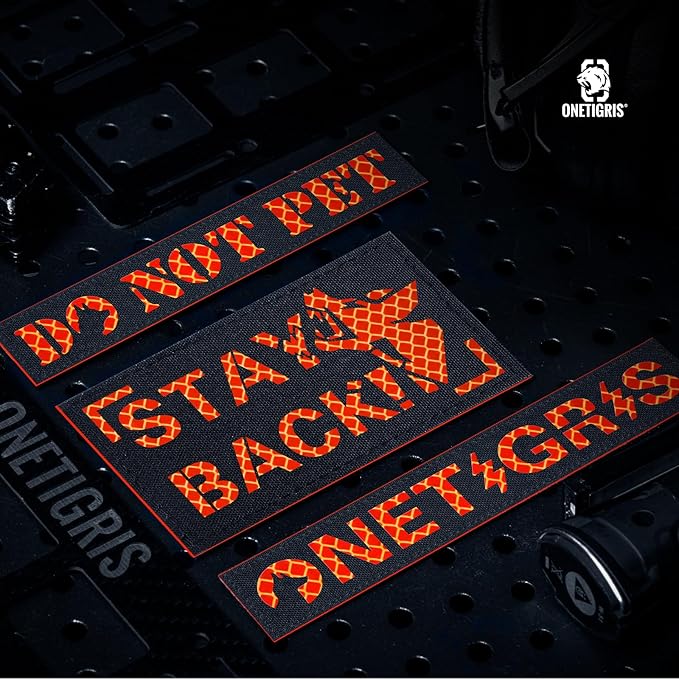 OneTigris STAY BACK Reflective Dog Patches, BARKING DOBIE Patch for Hook and Loop Patches Vests and Harnesses