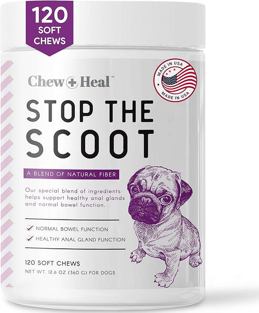 Stop The Scoot Fiber for Dogs - 120 Soft Chews with Pumpkin Powder for Healthy Anal Gland Function - Vet Recommended, Made in The USA