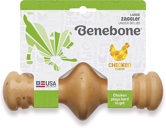 Benebone Zaggler Rolling Dog Chew Toy for Aggressive Chewers, Real Chicken, Made in USA, Large