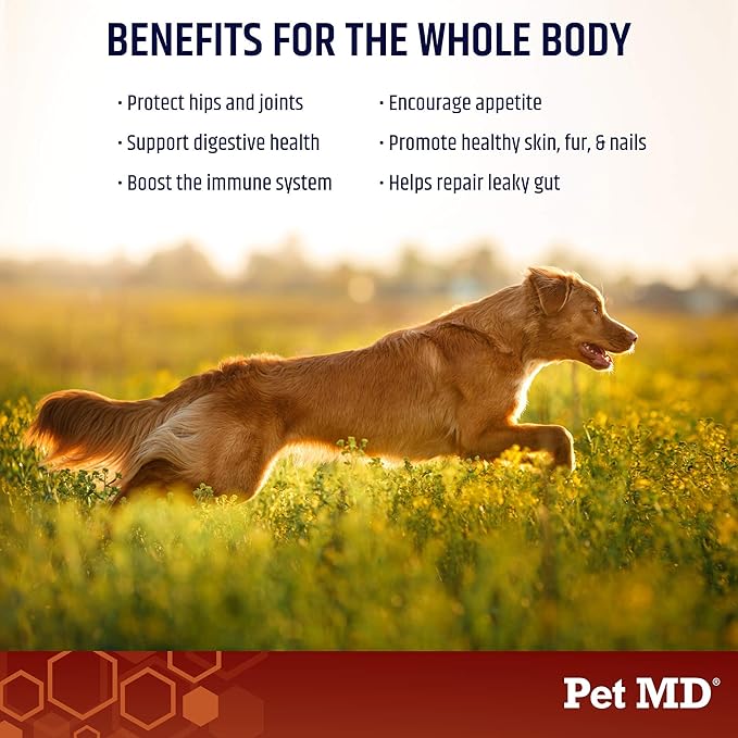 Pet MD Bone Broth for Dogs - Dog Food Toppers with Vitamins, Amino Acids, Natural Joint and Digestion Support - Made from Grade A Free Range Elk Bone Powder - 4 oz