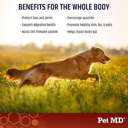 Pet MD Bone Broth for Dogs - Dog Food Toppers with Vitamins, Amino Acids, Natural Joint and Digestion Support - Made from Grade A Free Range Elk Bone Powder - 4 oz