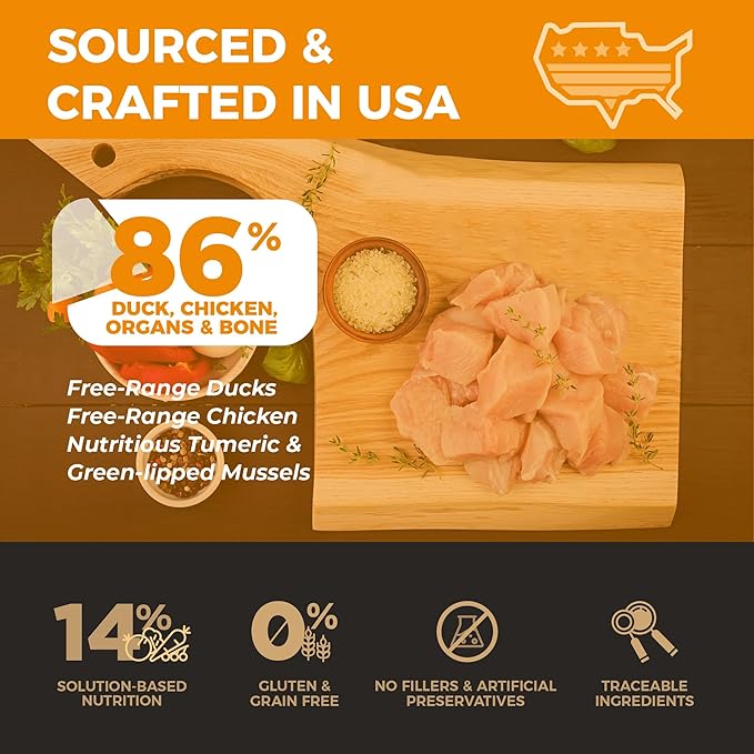 Freeze Dried Raw Dog Food Duck and Chicken Recipe 8 Ounce, UAS Made Grain Free High Protein Dog Food for Complete Meal or Food Topper, Freeze Dried Raw Diet for Mobility Advance