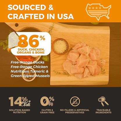 Freeze Dried Raw Dog Food Duck and Chicken Recipe 8 Ounce, UAS Made Grain Free High Protein Dog Food for Complete Meal or Food Topper, Freeze Dried Raw Diet for Mobility Advance